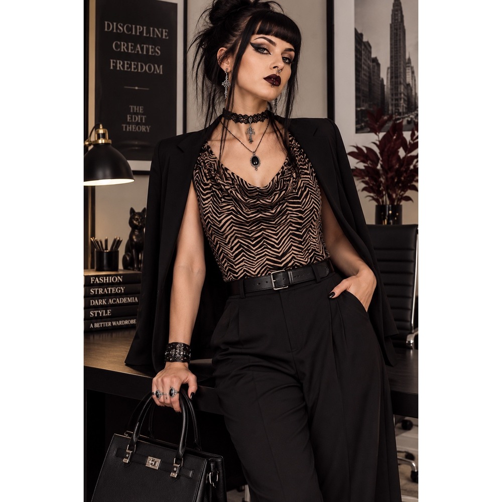 CHAPS 2X Black Tan Chevron Cowl Neck Sleeveless Top Plus Size